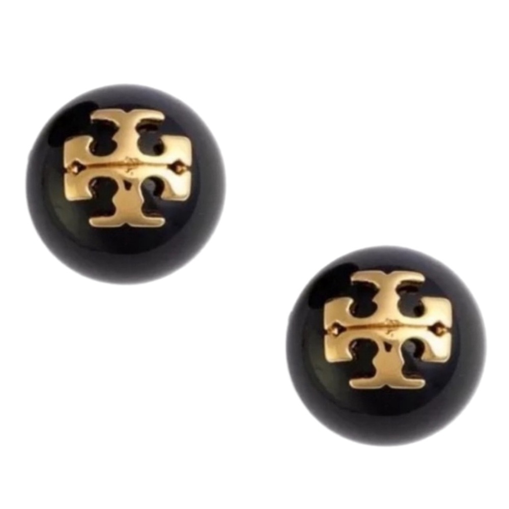 TORY BURCH • Black Pearl Evie Logo Earrings